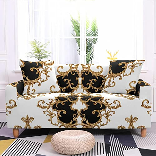 Sofaüberzug Schwarz Weiß Braun Couch Überzug L Form Spandex Sofa Überzug Waschbarer Sofahusse Haustiere Couchüberzug Rutschfester Sofa Covers Stretch Sofabezug Langlebig 4 Sitzer