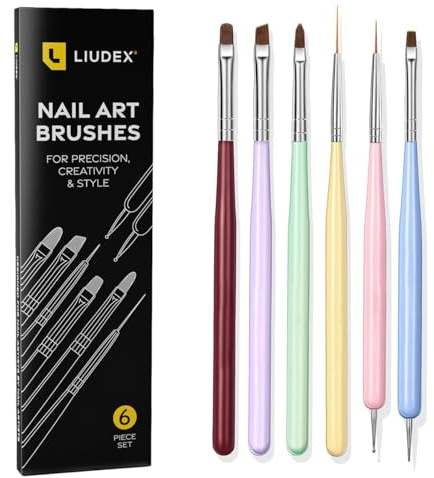 LIUDEX | 6PCS Nail Art Brushes, Nail Design Painting Brush Set with Nail Polish Brush, Builder Nail Gel Brush Nail Liner Brush, Nail Extension Gel Brush, and Multi-Size Dotting Pens for DIY Nail Art
