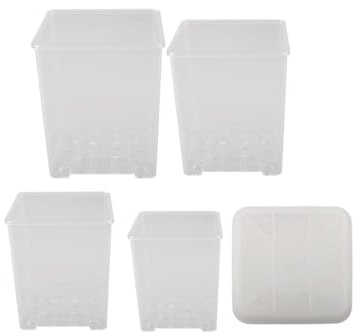 Lawnoval Transparente Acryl-Töpfe mit Drainagelöchern, 4 Stück, für Innen- und Außenbereich, Kakteen, Sukkulenten und Blumen, mit Tablett