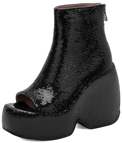 Qynthra Stivaletti alla Caviglia con Piattaforma a Paillettes Donna Tacco Piattaforma Alto e Massiccio Punta Peep Toe Stivaletti con Glitter Tacchi da Performance,Nero,43 EU