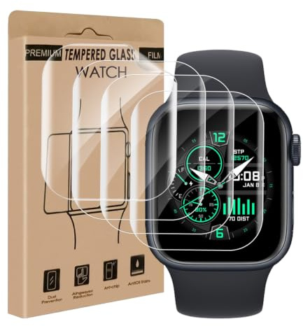 Bodyguard 4 Pièces TPU Verre Trempé pour Apple Watch Series 7/8/9(41mm), | sans bulles Vitre Protection, Haute Sensibilité, Anti Rayures, Anti-huile, Grande clarté Apple Watch 41mm Protection Écran