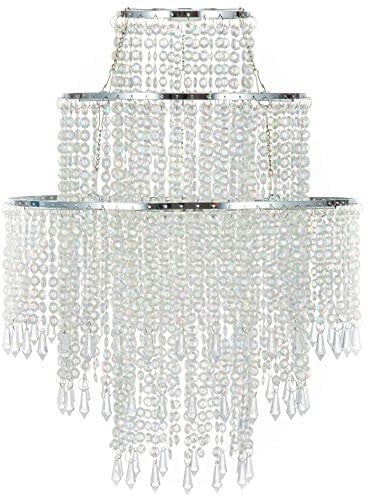 Waneway Chandelier Light Shade for Ceiling Pendant Light, Easy Fit Crystal Lamp Shade Lampshade for Bedroom, Living Room, Hallway, Wedding or Party Decoration, Diameter 32 cm, 3 Tiers