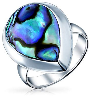 Große Träne Lünette Regenbogen Muschel Boho Abalone Mode Statement Ring Für Teenager Für Frauen .925 Sterling Silber