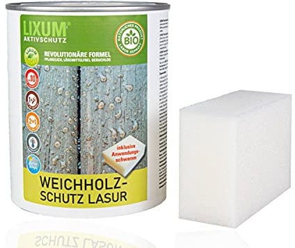 LIXUM Biologischer Holzschutz Weichholzschutz - Tanne, Farbe:Lachsrot 0.22, Inhalt:335 ml (ca.10m²), inkl. Zubehör:Schwamm