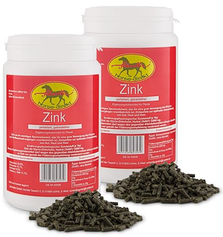 Scheidler horse-direkt Zink für Pferde pelletiert & getreidefrei 2 x 700g Dose – Ergänzungsfuttermittel bei Zinkmangel für Pferde – Mineral-Futter für Regeneration - Gute Akzeptanz