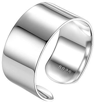 PROSILVER Breiter Ring 925 Silber für Männer Frauen - verstellbar hochglanzpoliert Band Ring 10mm breit Offener Ring Schmuck Accessoire für Mädchen Jungen