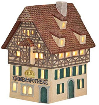 Kronen Apotheke aus Porzellan – Windlicht Lichthaus Miniatur-Modell – B11 x T16 x H17 cm - detailreiche Haus Dekoration Teelichthalter Weihnachtsdorf Sammlerobjekt Dekohaus Geschenkidee