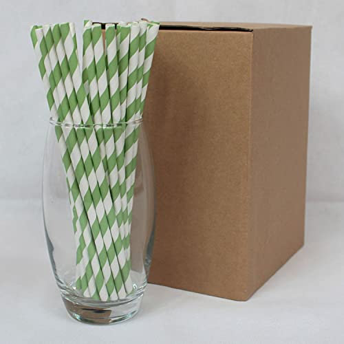 Green & White Striped Paper Straws (6mm x 200mm) - Pack Size 500 - FSC Certified/Food Safe/PFAS Free/Biodegradable/Eco-Friendly/Durable/Suitable for All Occasions
