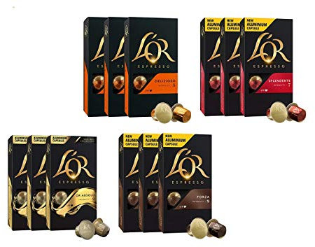 L'OR Café Espresso Ensemble pour amateurs d'espresso - Capsules de café en aluminium compatibles avec Nespresso® * - 12 paquets de 10 capsules (120 boissons)