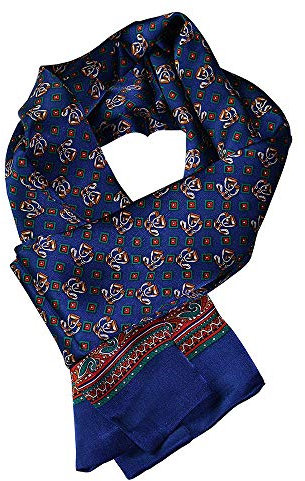 UK_Stone Halstuch Herren 100% Seide Schal Vintage Pattern Seidenschal Herrenschal, (Steigbügel Pattern Dunkelblau)