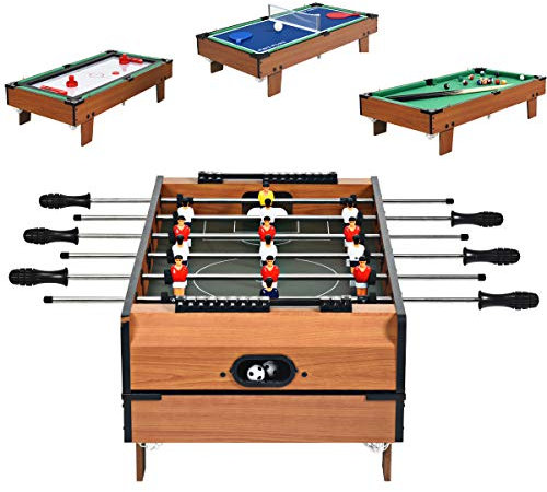 RELAX4LIFE 4 in 1 Spieltisch aus Holz, Multifunktionsspieltisch für Fußball & Tischtennis & Eishockey & Billard, Kickertisch für Spielzimmer, Bars, Partys, Billardtisch für Erwachsene und Kinder