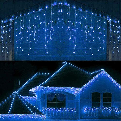 240LEDs Waterfall Icicle Christmas Lights Blue - Multifunction 8 Modes, Timer Clear Cable Indoor/Outdoor Low Voltage Waterproof Curtain Light Christmas Decoration