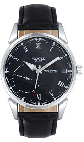 SUPBRO Herren Uhren Ultra Dünne Schwarze Casual Minimalistische Quartz mit PU Leder Armband Schwarz