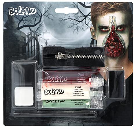 Boland 45095 - Schminkset Zombie-Reißverschluss, mehrteiliges Make-Up Set für Karneval oder Halloween, Schminke für Faschingskostüme
