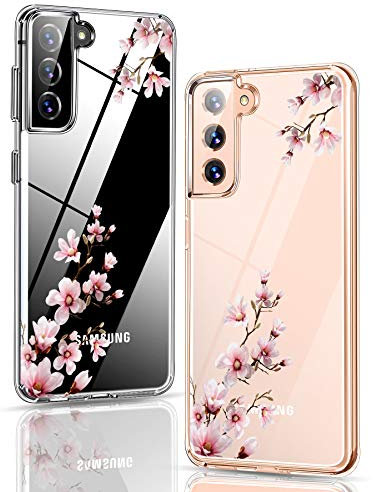Liquid Crystal Hülle Kompatibel mit Samsung Galaxy S21, Klar TPU Handyhülle Anti-Gelb & Kratzfest Schutzhülle Slim Hülle Case Cover Muster - Pfirsichblüte