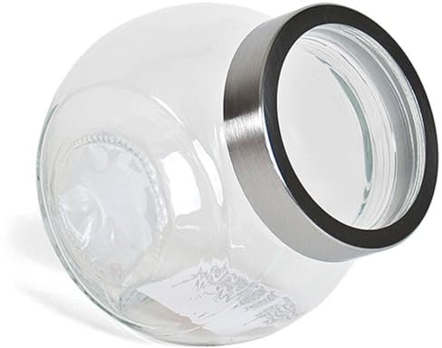 Tradineur - Tarro transparente con dos posiciones y tapa de rosca metálica - Capacidad de 2200 ml - Recipiente inclinable para guardar galletas, gominolas, alimentos - 17 x 13 x 18 cm