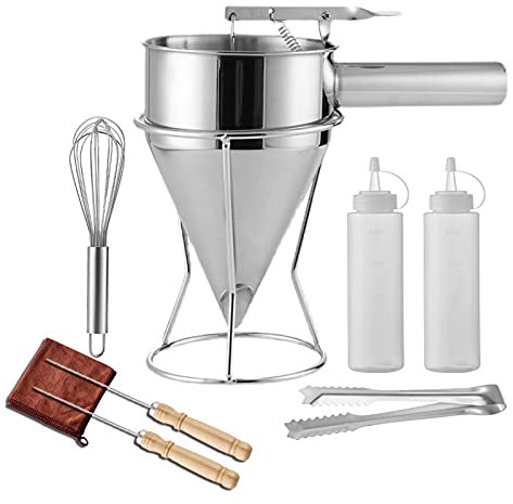 AIZYR Distributeur De Pâte À Crêpes - Entonnoir À Piston en Acier Inoxydable avec Poignée À Ressort pour L'outil De Fabrication De Gâteaux De Cuisine