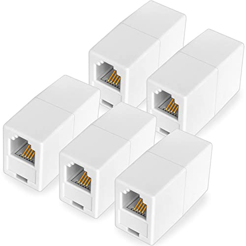 NECABLES 5Pack RJ11 Coupler Phone Line Connector Telephone Cord Adapter RJ11 6P4C Female to Female for Landline Phone and Fax White