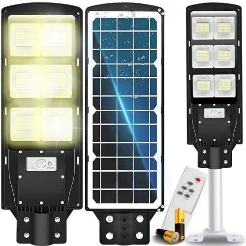 Retoo Wasserdichtes Solar Straßenlampe mit Motion Sensor, 6000K Weiß LED Straßenlaterne mit Fernbedienung, Sicherheitslicht für Außen Dämmerung bis zum Morgengrauen für Parkplatz, Hof, Garage (270)