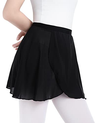 Soudittur Ballettrock Mädchen Schwarz zum Überziehen Wickelrock aus Transparentem Chiffon Tanz Rock für Kinder und Damen (L)