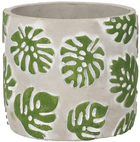 KOTARBAU® 2er Set Blumentopf Übertopf 16 cm für Blumen Pflanzen aus Dekorativ-Beton Fensterblatt-Motiv Monstera