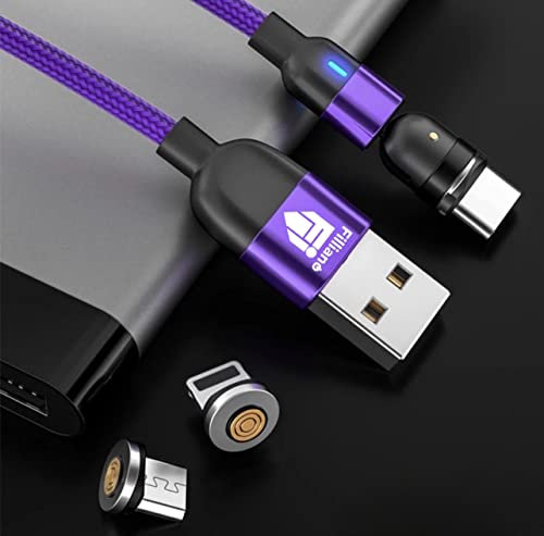 Filliano cavo magnetico ricarica rapida 3A, trasferimento dati avvolgibile 1M rotazione 360-180 Cavo Lightning con 3 calamite per cavo usb type C e micro usb per ricarica universale.