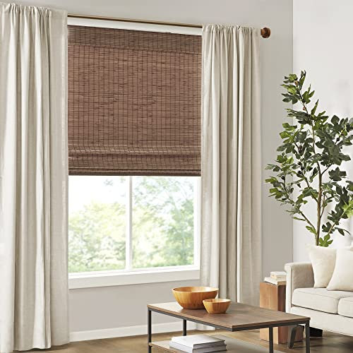 Madison Park Eastfield 100% Bamboo Cordless Roman Shades-Woven Wooden Privacy Panel, Light Filtering Easy Installation Window Blind Treatment, Bedroom, Living Room Decor, 27 W x 64 L, Teak