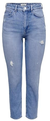 ONLY Women's ONLEMILY HW STR ANK DST DNM REA697 NOOS Jeans, Light Blue Denim, 26W / 32L