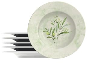 Tramontina - Assiettes à dessert rondes décorées porcelaine 21 cm Oliva. Lot de 6.