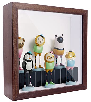 ShawFly 3D Shadow Box(22.3x22.3x6cm) Bilderrahmen aus Holz tiefe Box quadratisch tiefe Vitrine für Medaillen, Blumen und Kunsthandwerk (Dunkelbraun)