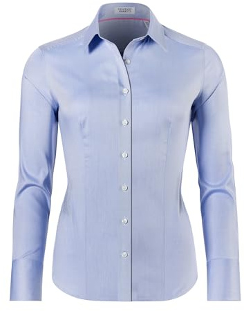 Vincenzo Boretti Camicia-Blusa Donna Elegante, Taglio Abbastanza Aderente, Manica-Lunga, in Tinta Unita, Facile da Stirare, Collo Classico