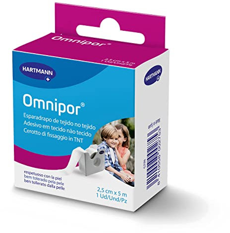 Omnipor: Esparadrapo Hipoalergénico de Tejido no Tejido para Pieles Sensibles; con Dispensador; 2,5cmx5m; Color Blanco