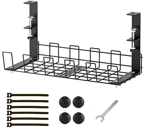 No Drill Under Desk Cable Management Tray,Desk Wire Management Organizer for Wire Management Tray, Cord Management Rack, Channel Raceway for Office, Home