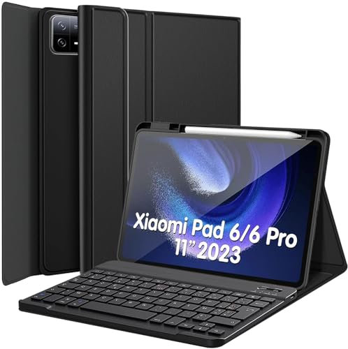 Nanhent Clavier Coque pour Xiaomi Pad 6/6 Pro (11 Pouces) 2023, AZERTY Français Amovible Bluetooth sans Fil Clavier Étui Housse pour Xiaomi Pad 6 11 Tablette (Xiaomi Pad 6)