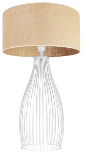 Light-Home Juta Lampenschirm Tischlampe Modern - Elegante Nachttischlampe für Schlafzimmer Wohnzimmer - Tischleuchte E27-1-Flammig TUBE - Weiß Basis und Jute