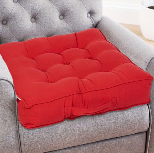 Casabella Booster Cushion-Armchair Booster Cushion Large Bolster Seat Dining Chair 50x50+10cm Thick Floor Cushions, Pregnancy & Post-Operative Adults Chair Bolster Cushions Seat, Car Seat Sofa-Red