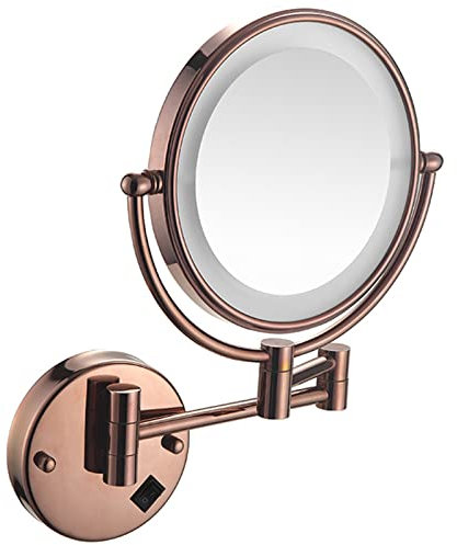 KEYQEEN Miroir de Maquillage LED avec lumières et grossissement, Miroir de Rasage Double Face Rechargeable USB Miroir de courtoisie Extensible pivotant Mural,Rose Gold,3X