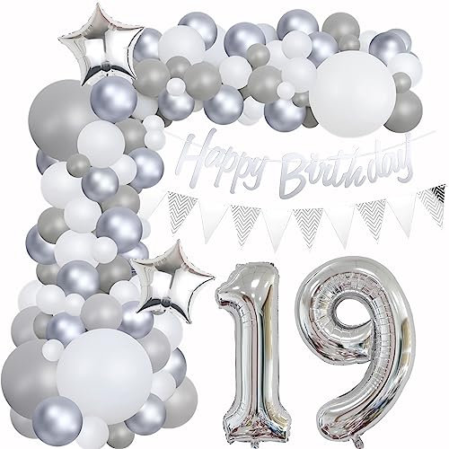 19 Geburtstag Dekoration Grau Ballon Girlande Silber Weiß Deko 19. Geburtstag Mädchen 19. Luftballons Girlande Grau Silber 19 Geburtstag Deko Junge Grau Weiß 19 Jahre Geburtstag Luftballons