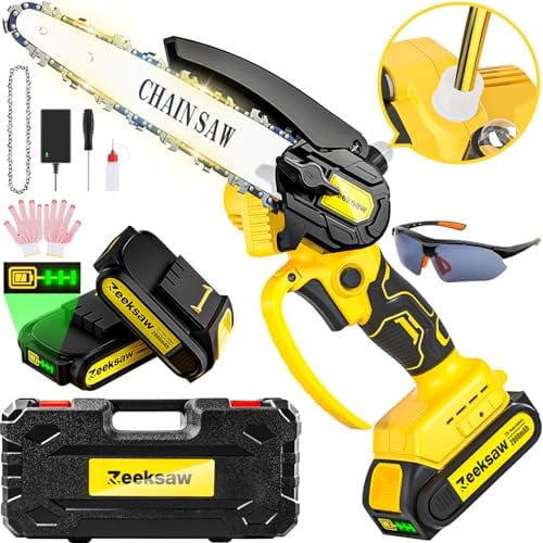 Mini Chainsaw Cordless 6 Inch Auto Oiler, Small Chainsaws Battery Powered with 4.0Ah Battery, Mini Chain Saw with Self Oiler & Strong Tool-Box, Handheld Chainsaw for Tree Trimming Wood Cutting
