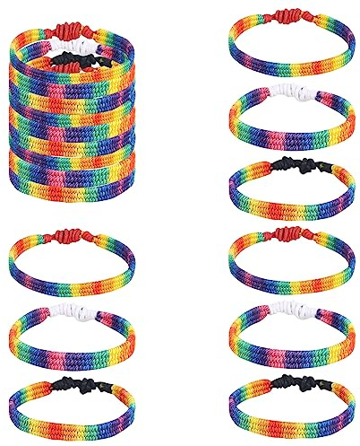 RUCUDIM Braccialetti dell'amicizia intrecciati, in tessuto arcobaleno, fatti a mano, regolabili, LGBT, set da 9 pezzi
