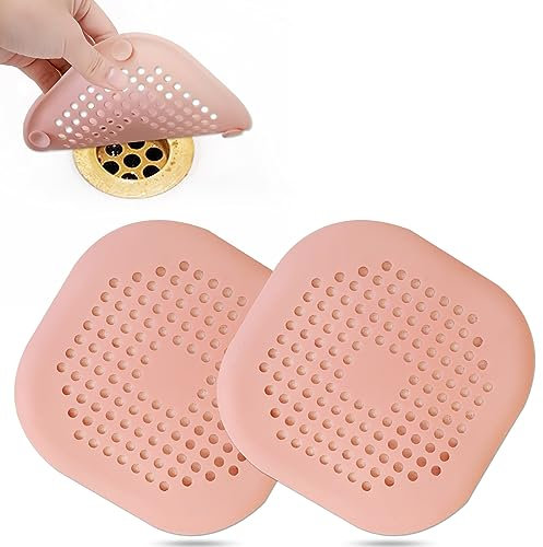 Lot de 2 bouchons de vidange carrés en silicone avec ventouse, facile à installer, convient pour salle de bain, baignoire, cuisine (rose)