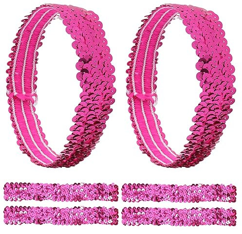 GORGECRAFT 12PCS Fascia per Capelli con Paillettes Elastico Bagliore Elasticizzato Scintilla Scintillio Moda Set di Accessori per Fascia per Capelli Regolabile per Donne Adolescenti (Rosa Intenso)