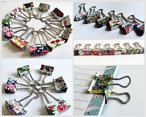 25mm Assorted Flower Design Metal Binder Foldback Clips Bulldog/Paper Clips/Binder Clips File Paper Money Receipts File Clamps, Planner Organiser Office, Store, Kitchen Multifunction Pcs (12 Clips)