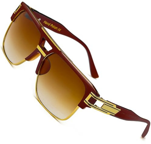 SHEEN KELLY Retro Übergroße Pilotensonnenbrille für Männer Frauen Gold Metallrahmen Quadratische Sonnenbrille