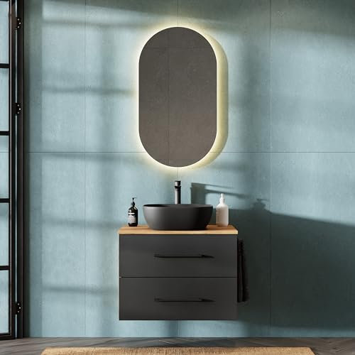 Planetmöbel LUX - Juego de muebles de baño con armario bajo (70 cm, incluye lavabo de 42 cm), color negro