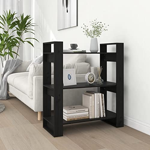 UTSRABFA Bookshelf Aktenregal Regal Schlafzimmer Manga Regal Bücherregal/Raumteiler Schwarz 80x35x91 cm Massivholz Kiefer Geeignet für Arbeitszimmer, Wohnzimmer, Büro, Schlafzimmer