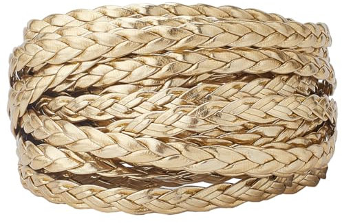 GORGECRAFT 5m*7mm*2mm Cordoncino in Pelle Intrecciata Corde in Pelle PU Color Oro Piatto Piegato Finta Pelle Corda Intrecciata Filo per Braccialetti Cavigliere Collana Creazione Gioielli Artigianato