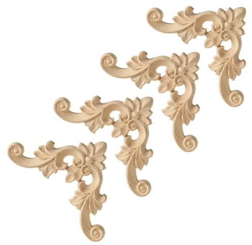 4pcs Schrankaufkleber Geschnitzt Decal, Holz Geschnitzte Möbel Appliques Ornament Holz Ecke Onlay Holz Geschnitzt Corner Holz geschnitzte Ecke Onlay Applique Holz geschnitzter Aufkleber