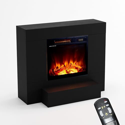KAMINLICHT Elektrokamin mit Heizung und Kaminfeuer (Standkamin NEO 5) - elektrischer Kamin mit LED-Licht, Heizlüfter, Holz-Deko & Fernbedienung, max. 1500 W - 90x75x41 cm, Schwarz