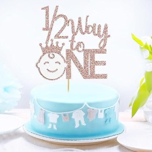 AIBAOBAO 1/2 way to one Kuchendekoration, 6 Monate Geburtstag Kuchen Topper, einseitiger goldfarbener Glitzer Junge oder Mädchen Geburtstagsparty-Dekoration, Geeignet für Nachtisch, Cupcakes, Gebäck